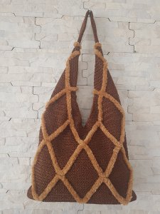 Baklava Desenli Örgü Çanta - Kahverengi