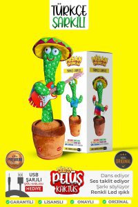 Konuşan Dans Eden Türkçe Şarkılı Işıklı Taklitçi Saksı Kaktüs Peluş Oyuncak Kutulu
