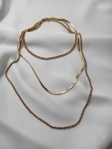 Çelik 3 lü Gold Şık Uzun Çelik Kolye