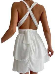 ŞİFON SIRT DEKOLTE MİNİ ABİYE ELBİSE