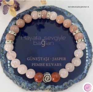 Bileklik Pembe Kuvars Güneştaşı Jasper Doğaltaşlı