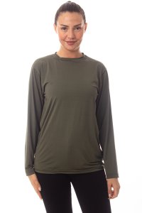 Uzun Kollu Sedef Yeşili Renkli Yuvarlak Yakalı Microfiber Nano Thermal içlik T-shirt