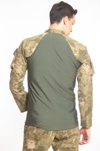 Uzun Kollu Kara Kuvvetleri Kamuflaj Renkli Taktik Likralı Operasyon Combat T-shirt