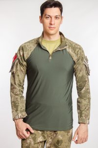 Uzun Kollu Kara Kuvvetleri Kamuflaj Renkli Taktik Likralı Operasyon Combat T-shirt