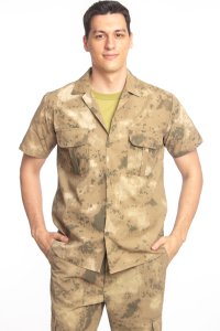 Kısa Kollu Jandarma Kamuflaj Renkli Cepli Taktik Gömlek Short Sleeve Camouflage