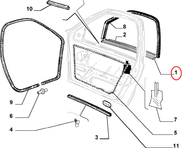 SOL ÖN KAPI CAM İÇ SIYIRICI FİTİL PALİO SİENA 46409485