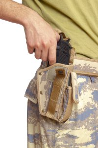 Sağ El Hava Kuvvetleri Kamuflaj Renkli Şarjörlüklü Çift Emniyetli Airsoft Palaskaya Kemere Geçirmeli Sallama Silah Kılıfı