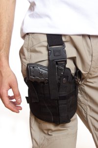 Sağ El Siyah Renk Lastikli Klipsli Tek Bağlantılı Airsoft Palaskaya Kemere Geçirmeli impertex Bacak Silah Kılıfı