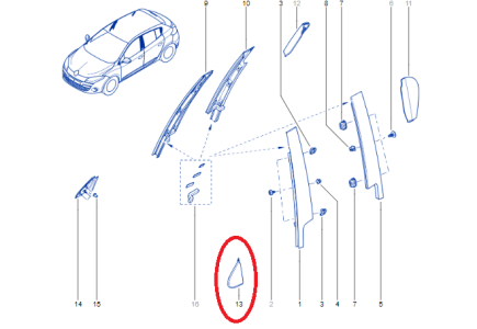 SOL DIŞ AYNA KÖŞE ÜÇGENİ MGN3 FLUENCE 638750012R
