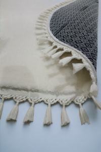 3lü yatak odası pelüş ponpon saçaklı dekoratif kaymaz halı 2adet 80x150+1 adet 80x300