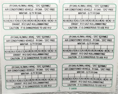 (TANE FİYATI) KLİMA GAZI UYARI ETİKETİ DKS TEMPRA PALİO 85012535