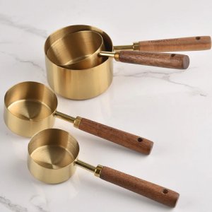 EZERE 8 adet ahşap saplı kuru ve sıvı paslanmaz çelik ölçüm kabı