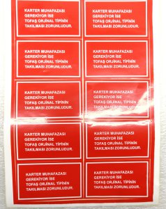 KARTER MUHAFAZA UYARI ETİKETİ Dogan Kartal Sahin 85006543