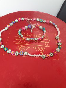 Papatya bileklik kolye takim