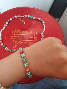 Papatya bileklik kolye takim