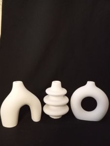 ELYAPIMI ÜÇLÜ DEKORATİF BEYAZ VAZO SETİ