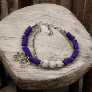 Mor renk fümo Havlit taşı bileklik