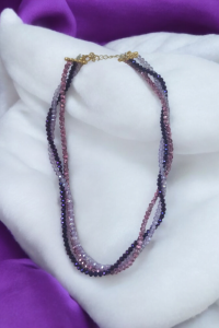 Mor kristal boncuk taşlı kolye