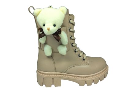 OrtopedikAL 1087 Patik Kız Çocuk Nut Bej 2 Ayıcıklı Bot Bağcıklı Yanı Fermuarlı Anatomik