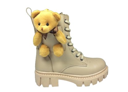 OrtopedikAL 1087 Patik Kız Çocuk Nut Bej Ayıcıklı Bot Bağcıklı Yanı Fermuarlı Anatomik