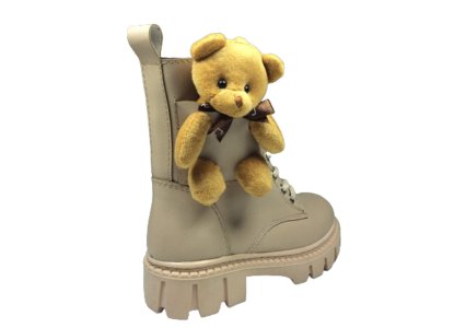 OrtopedikAL 1087 Patik Kız Çocuk Nut Bej Ayıcıklı Bot Bağcıklı Yanı Fermuarlı Anatomik