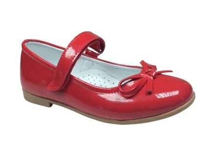 OrtopedikAL 1010 Patik Kırmızı Rugan Bıyık Fiyonk Kız Çocuk Babet Ayakkabı İçi % 100 Deri