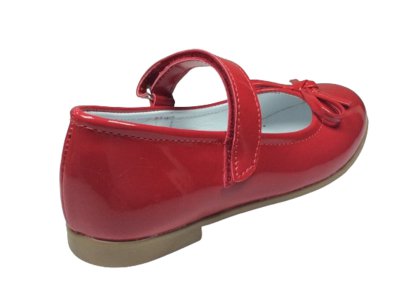 OrtopedikAL 1010 Patik Kırmızı Rugan Bıyık Fiyonk Kız Çocuk Babet Ayakkabı İçi % 100 Deri