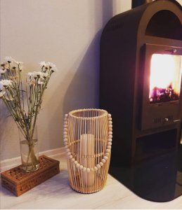 bohem büyük boncuklu rattan sepet mumluk