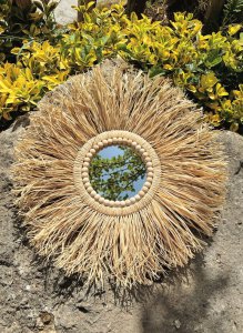 el yapımı rafya saçaklı boncuk ayna