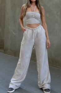 Keten Karşımlı Bol Kesim Pantolon