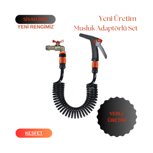 Plasyay Spiral Veranda Balkon Araç Yıkama Bahçe Çim Çimen Çiçek Sulama Hortumu Musluk Adaptörlü Fiskiyeli ve Yetikli Başlık 2.5 Metre Setler