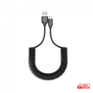 Plasyay Spiral Android Typ-c 3.0A Hızlı Şarj ve Data Kablosu Siyah 1 Metre