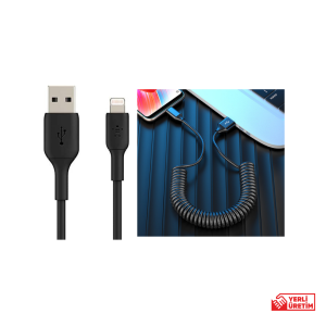 Plasyay Spiral Iphone Ios 3.0A Hızlı Şarj Ve Data Kablosu Siyah 1 Metre