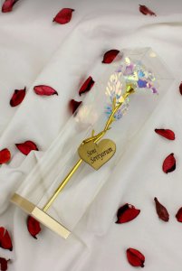 Kutulu Sonsuzluk Gülü Holografik Solmayan Gül Seni Seviyorum Notlu Gül