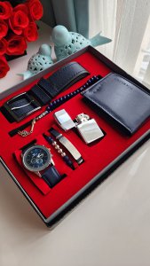 Erkek Kol Saati Cüzdan Bileklik Kemer Tesbih Çakmak Hediye Seti