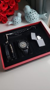 Goldpower Orjinal Erkek Kol Saati Bileklik Tesbih Çakmak Hediye Seti