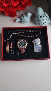 Goldpower Orjinal Erkek Kol Saati Bileklik Tesbih Çakmak Hediye Seti