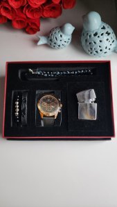 Goldpower Orjinal Erkek Kol Saati Bileklik Tesbih Çakmak Hediye Seti