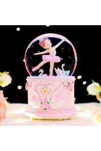 Balerin Kuğulu Işıklı Müzikli Püskürtmeli Kar Küresi