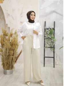 Bayan bol kesim keten pantolon