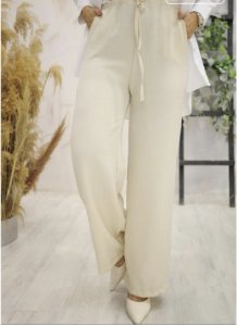 Bayan bol kesim keten pantolon