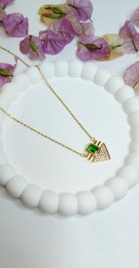 Çelik yeşil taş kolye