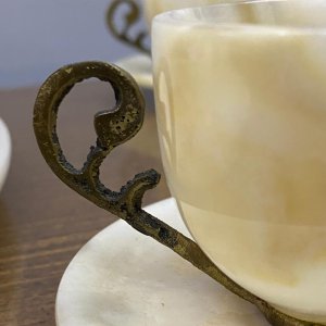 Afyon mermerinden çay takımı