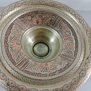 El yapımı, kakmalı bakır Osmanlı tabağı