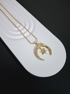 AY YILDIZ ÇELİK TAŞLI BAYAN KOLYE