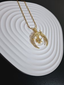 AY YILDIZ ÇELİK TAŞLI BAYAN KOLYE