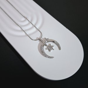 AY YILDIZ ÇELİK TAŞLI BAYAN KOLYE