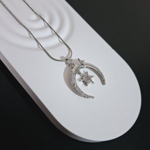 AY YILDIZ ÇELİK TAŞLI BAYAN KOLYE