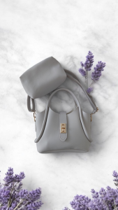 Gri Deri Kadın El Çantası(Yavrulu)Kilit Kapama Omuz Askılı