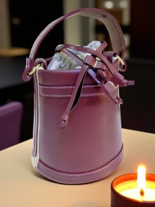 Bordo Deri Kova Model Ağzı Büzgülü Kadın El Ve Omuz Çantası